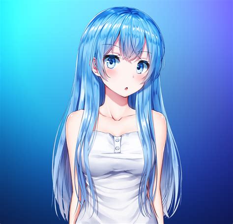 Download wallpaper 2248x2248 blue hair, anime girl, cute, original ...