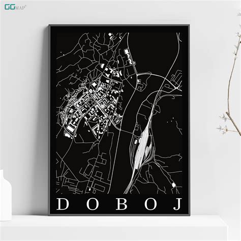 City map of DOBOJ - Black map - Wall decor - Office map - Travel map - Print map - Poster city ...