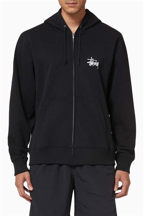 Shop Stussy Black Basic Stüssy Jersey Zip Hoodie for Men | Ounass UAE