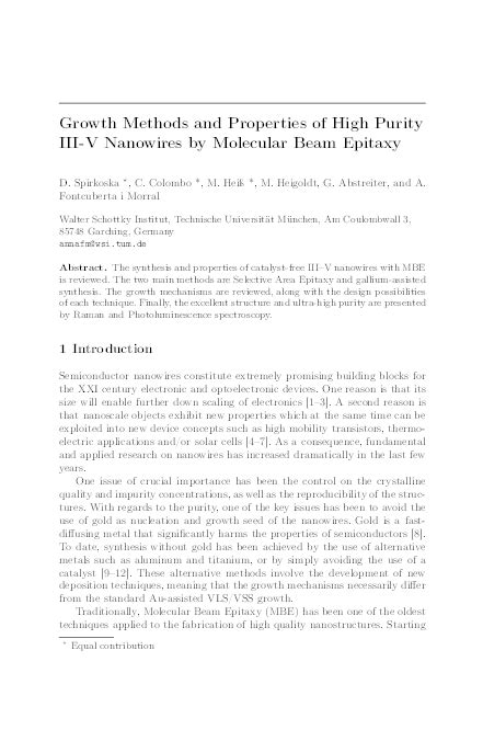 (PDF) Growth Methods and Properties of High Purity III-V Nanowires by Molecular Beam Epitaxy ...