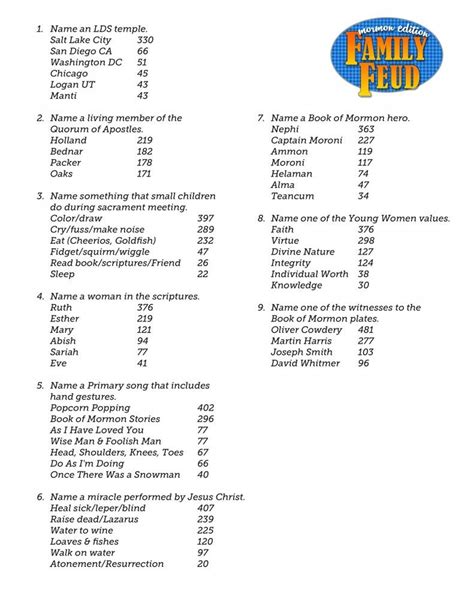 Free Family Feud Questions And Answers Printable - Calendar Printables