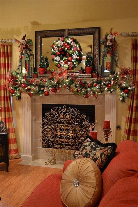 Xmas Decorated Fireplace Mantels