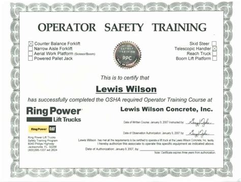 Forklift Training Certificate Template New Scissor Lift Certification Card Template | Training ...