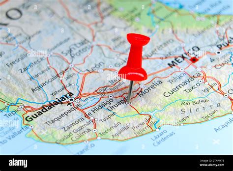 Uruapan, Mexico pin on map Stock Photo - Alamy