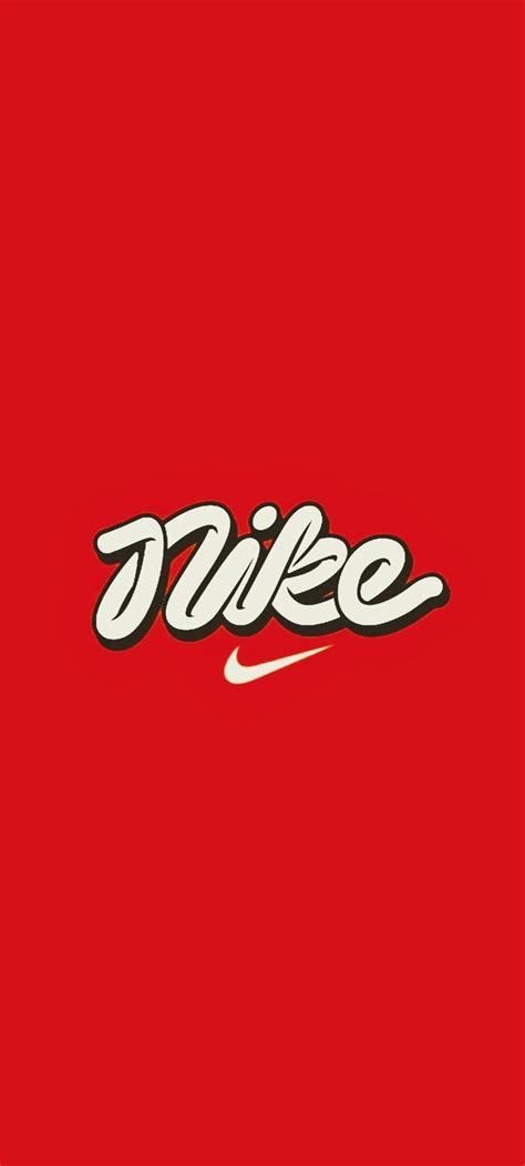 the nike logo on a red background with white and black lettering that ...