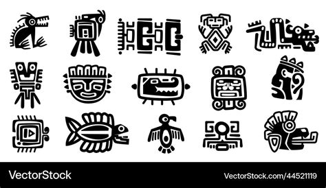 Mexican gods symbols abstract aztec animal bird Vector Image