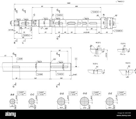 Expanded shaft sketch. Engineering drawing Stock Vector Image & Art - Alamy