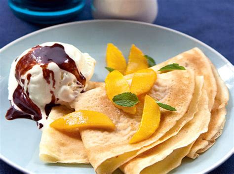 Mango Crepes with Vanilla Ice Cream and Nutella Sauce