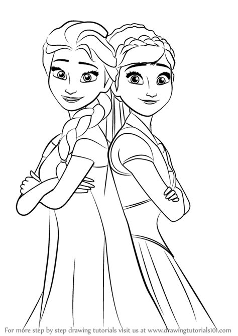 How to Draw Elsa and Anna from Frozen Fever - DrawingTutorials101.com ...