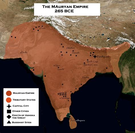 The Maurya Empire at its maximum extent under Ashoka the Great, 265 BCE ...