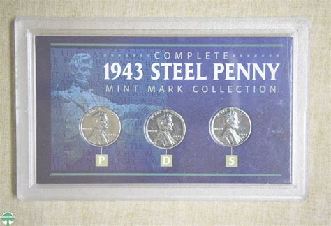 "COMPLETE 1943 STEEL PENNY MINT MARK COLLECTION" 3-COIN SET IN HOLDER ...