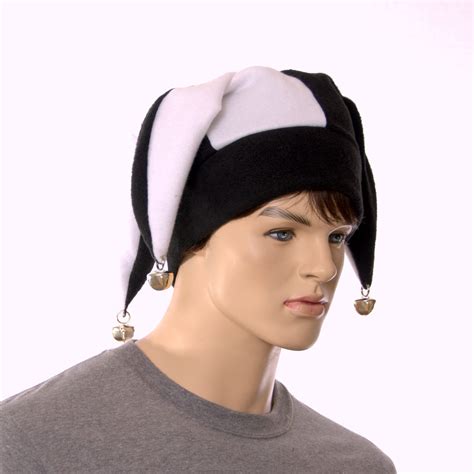 Jester Hat Black and White Three Pointed With Silver Bells Fleece Unisex Adult Men Women Costume ...