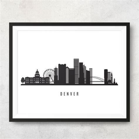 Denver Skyline Printable Denver Black White Wall Art | Etsy