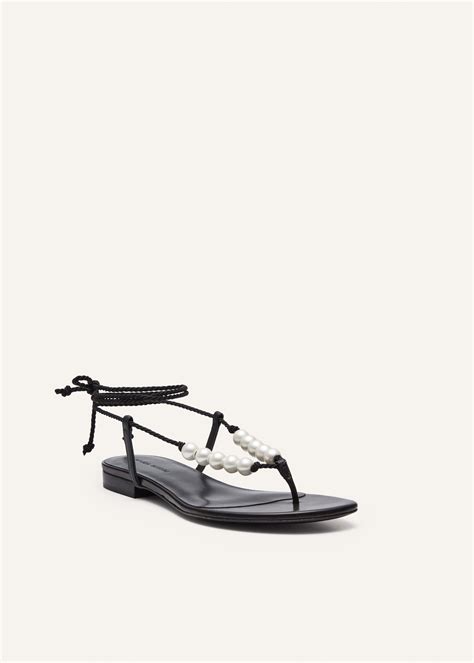 Wrap around flat pearls sandals in black | Magda Butrym