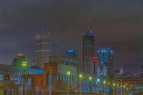 Indianapolis Indiana Night Skyline Fog Photograph by David Haskett II - Fine Art America