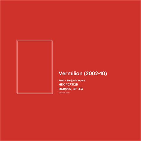 Benjamin Moore Vermilion (2002-10) Paint color codes, similar paints and colors - colorxs.com