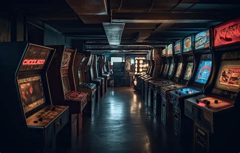 Premium Photo | Old vintage arcade video games in an empty dark gaming ...