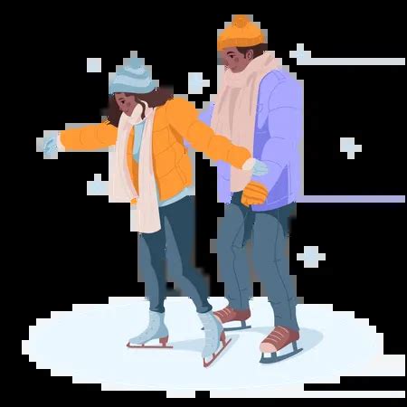 Best Romantic couple skating on ice Illustration download in PNG & Vector format