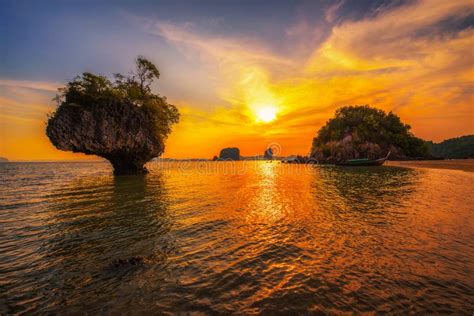 Sunset Over Laopilae Archipelago Around Ko Hong Island Near Krabi ...