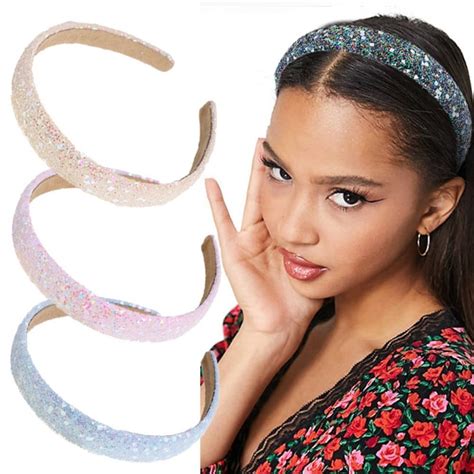 Non-slip Woman Wide Headbands Cloth Hair Hoop Girls Glitter Sequins Headband | eBay