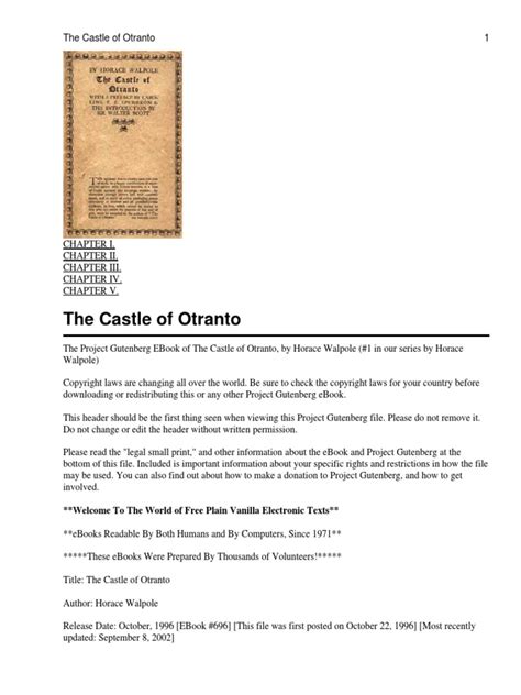 Castle of Otranto | PDF | Project Gutenberg | E Books