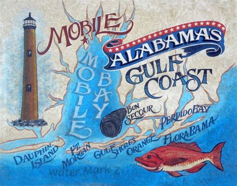 Mobile Bay Alabama Beach Map Print great beach house or | Etsy ...