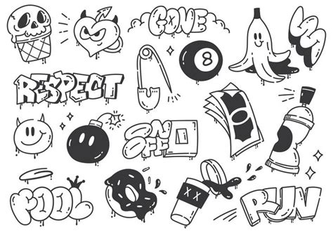 various graffiti font and symbols are shown in black and white ...