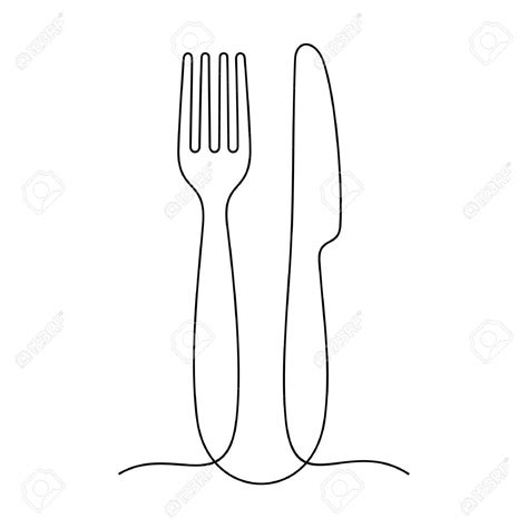 Fork and knife one line vector illustration Stock Vector - 137850173 | Knife drawing, Fork ...