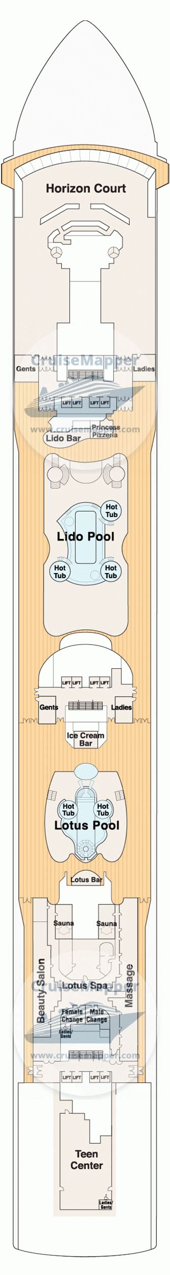 Coral Princess deck 14 plan | CruiseMapper