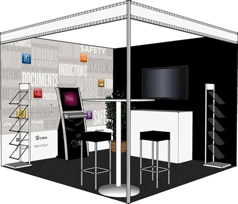 A 3D mockup of the booth we produced to help with layout. We ended up flipping the booth 90 ...