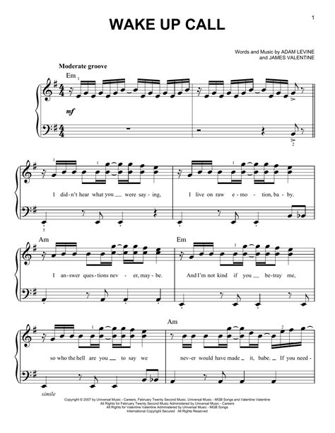 Maroon 5 - Wake Up Call sheet music