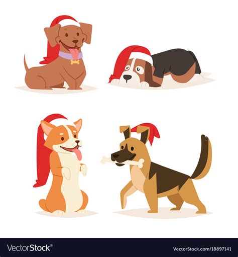 Christmas dog cute cartoon puppy characters Vector Image