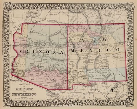 County Map of Arizona and New Mexico - Art Source International