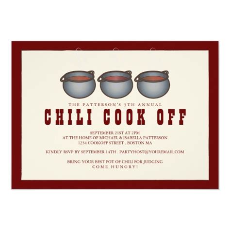 Chili Pot Trio Chili Cook Off Party Invitation | Zazzle.com