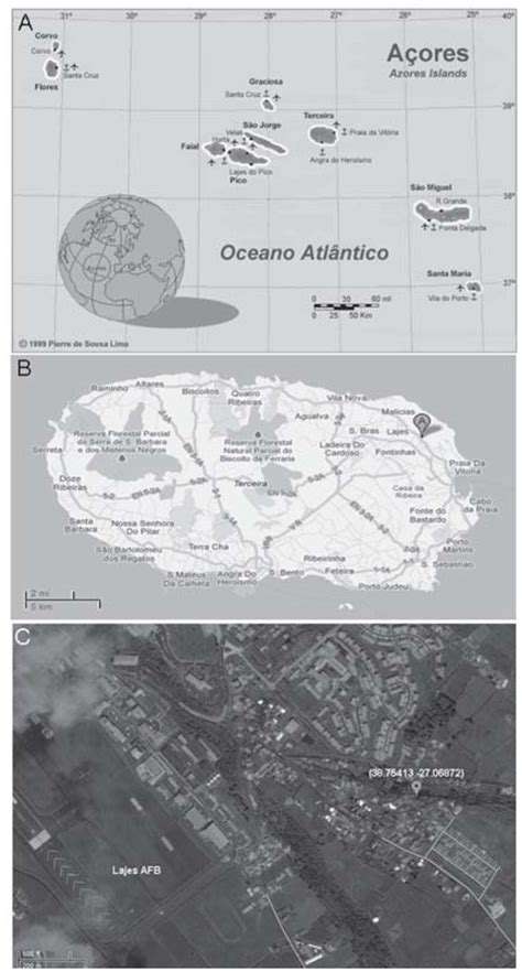 A) Map of the Azores; (B) Location of Lajes Field, Azores — Portugal,... | Download Scientific ...