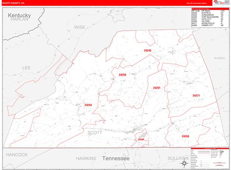 Scott County Ms Zip Code Wall Map Red Line Style By Marketmaps | Images ...