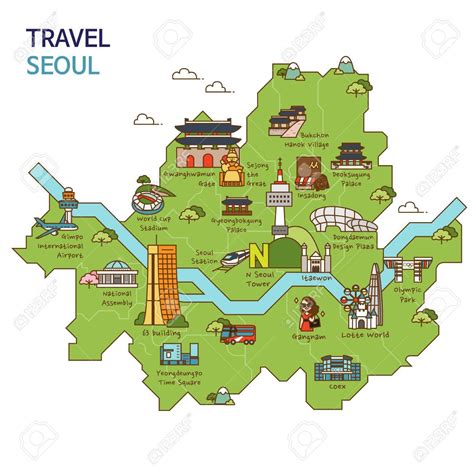 Tour della città, mappa della mappa illustrazione - Seoul City, Corea del Sud Archivio ...