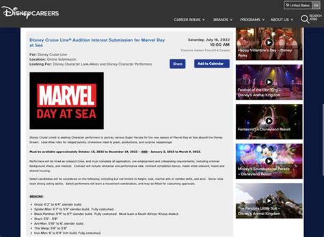 Disney Dream Casting Call Searching for Marvel Day at Sea Character ...