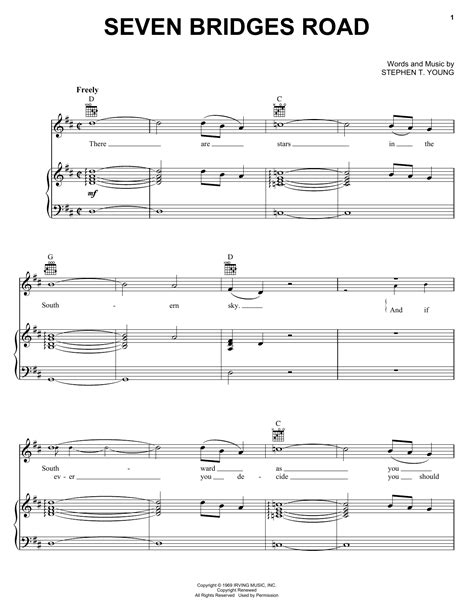 Seven Bridges Road by Eagles Sheet Music for Piano, Vocal & Guitar ...