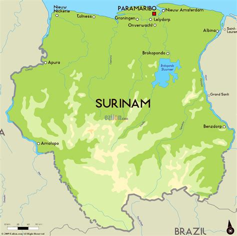 Large physical map of Suriname with major cities | Suriname | South America | Mapsland | Maps of ...