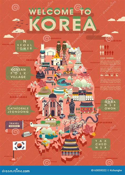 South Korea travel map stock illustration. Illustration of building ...