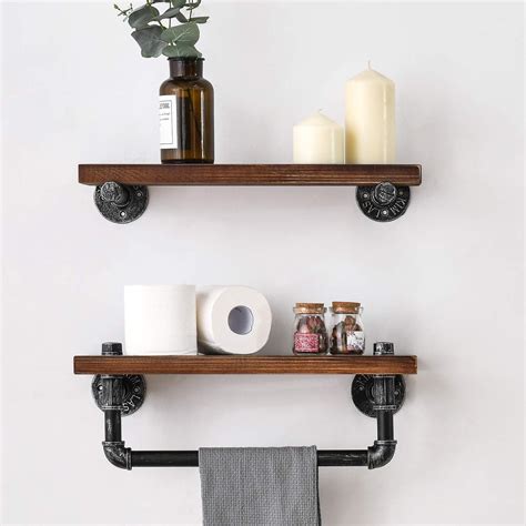 Black,3-Tier Industrial Iron Pipe Shelves Wall Mount Wood Floating ...