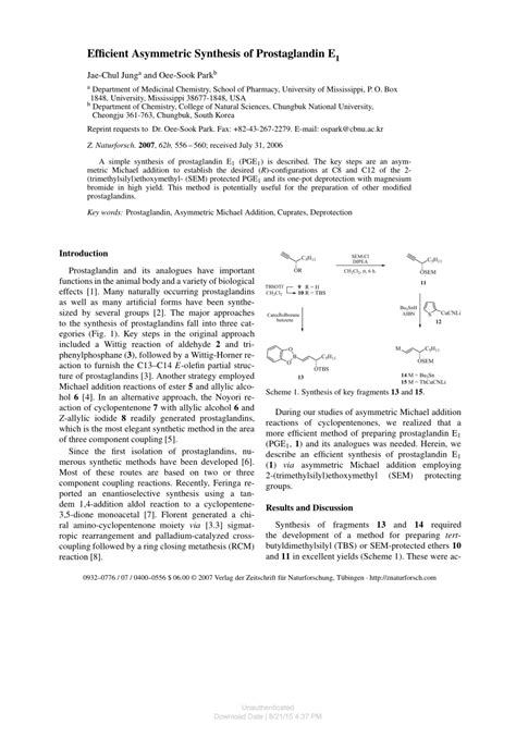 (PDF) Efficient Asymmetric Synthesis of Prostaglandin E1