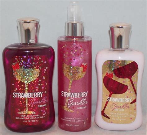 STRAWBERRY SPARKLER Shimmer Fragrance Mist Body Lotion Shower Gel Bath ...