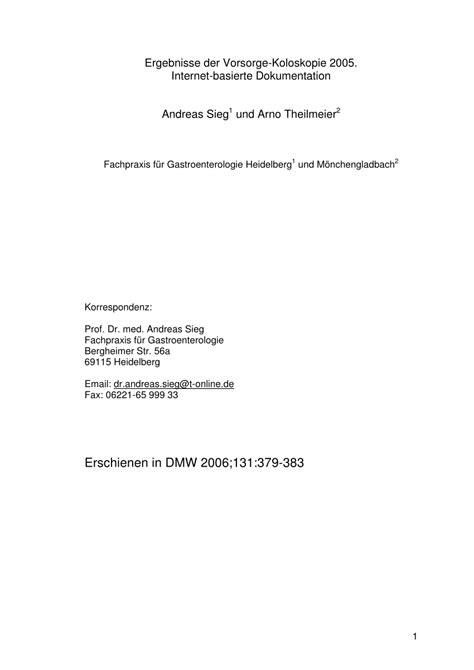 (PDF) Results of coloscopy screening in 2005 - An internet based documentation