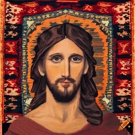 Portrait of jesus with albanian kilim patterns on Craiyon