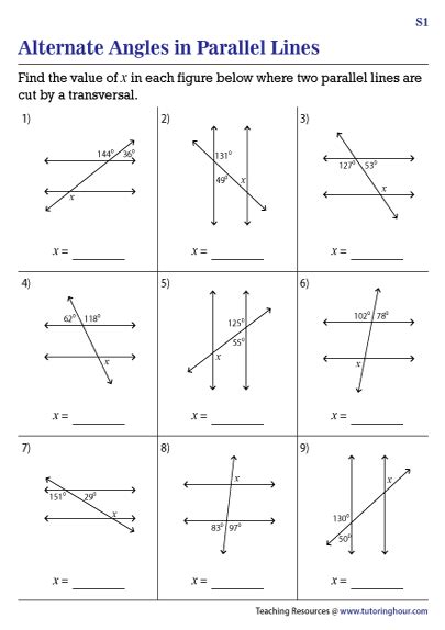 Alternate Angles in Parallel Lines Worksheets - Worksheets Library