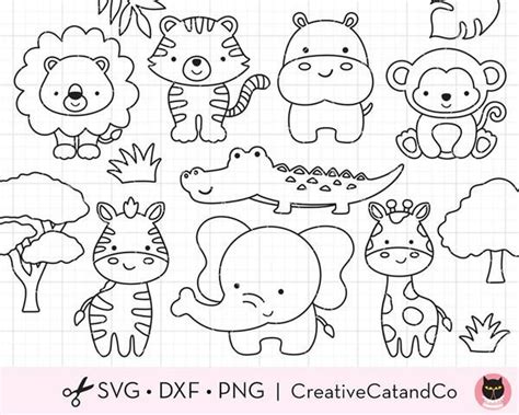 Outline Safari Animals for Coloring Svg Dxf Png | Zoo animal coloring ...