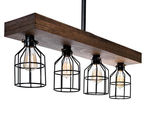 Farmhouse Lighting Triple Wood Beam Rustic Decor Chandelier Light - Great in Kitchen, Bar ...