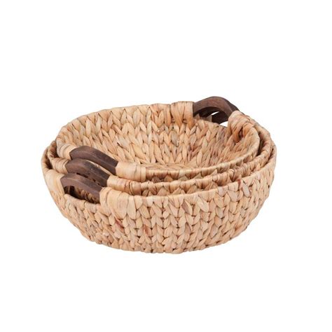 Honey-Can-Do Round Water Hyacinth Basket Set with Wood Handles (3-Piece)-STO-04469 - The Home Depot